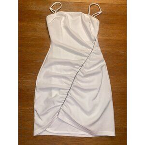 White Ruched Bodycon Mini Dress With Rhinestone Detail